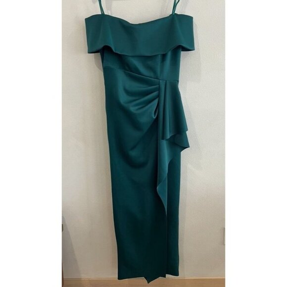 $248 XSCAPE Womens Green Gown Short Sleeve Off Shoulder Maxi Evening Dress 4 - Picture 4 of 9